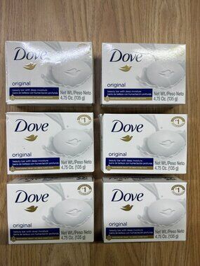 Lot of 6 Dove Original Beauty Bar Soap 4.75 oz Each Moisturizing Cream White